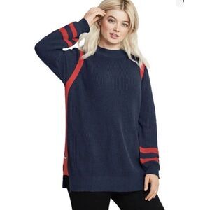Ellos Side Stripe Mock Neck Sweater Navy Red | 18/20